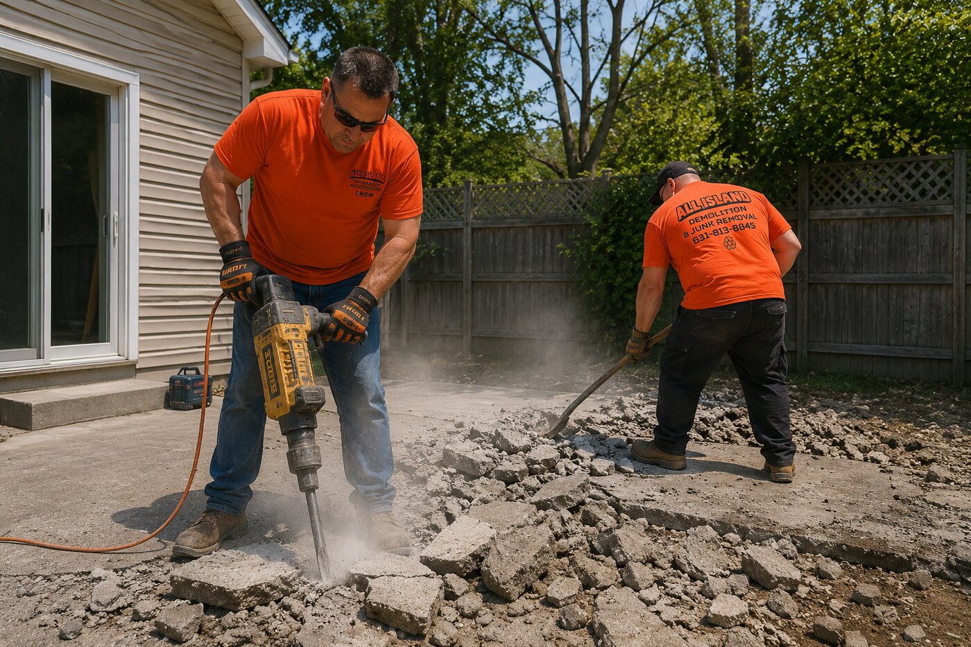 All Island crew on a Long Island hot tub removal job
